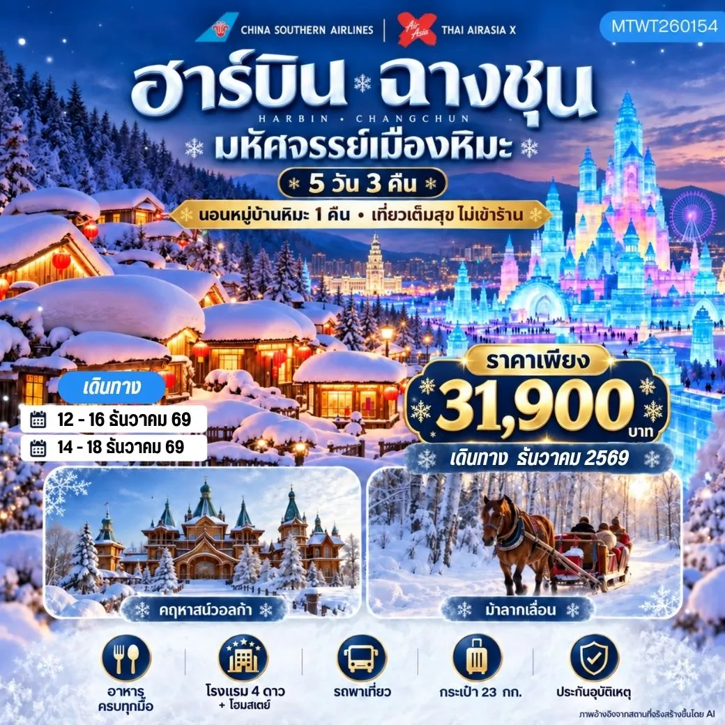 ทัวร์จีน เมืองฮาร์บิน ฉางชุน 5วัน 3คืน (CZ) *เที่ยวเต็มสุข ไม่เข้าร้าน*